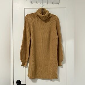 12th Tribe Beau Camel Turtleneck Sweater Mini Dress